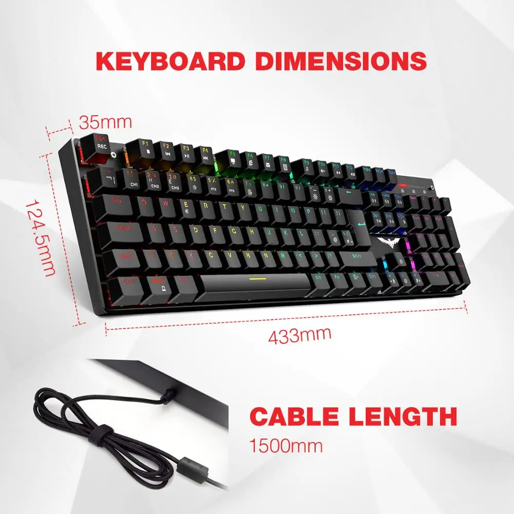 HAVIT Mechanical Gaming Keyboard with Blue or Red Switch, 87/104 Keys, for Tablet Desktop with Russian Sticker image 5