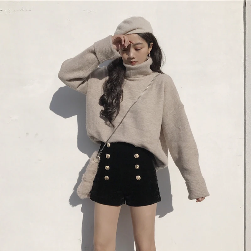 Женские модные шорты шикарные двубортные мягкие бархатные с высокой талией