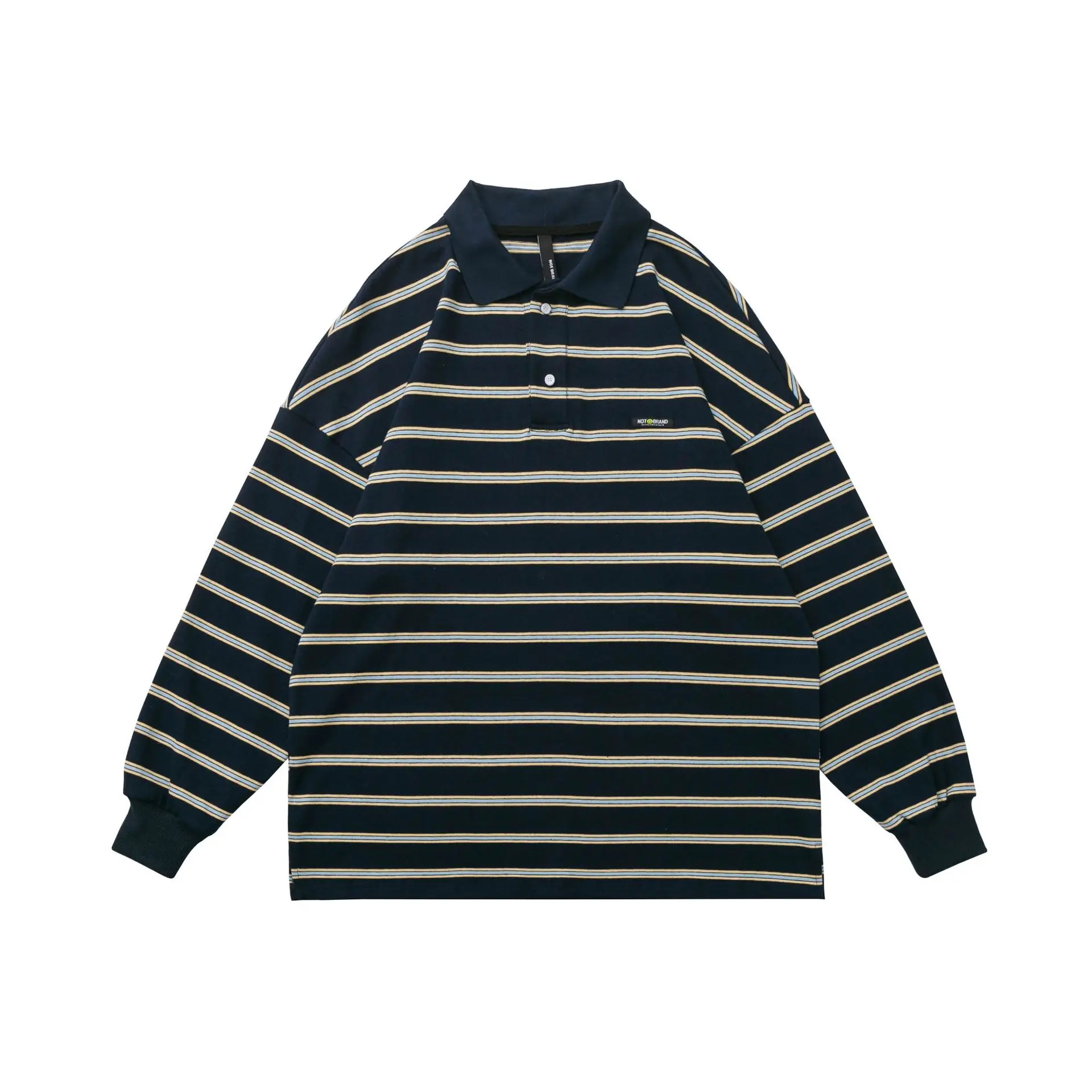 

2021 американская Толстая полосатая рубашка в стиле ретро, мужской свободный свитер с лацканами и длинными рукавами. Модная Толстовка для муж...