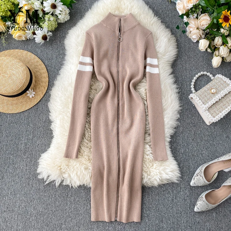 YuooMuoo женское платье Осень зима Европейская мода на молнии дизайн вязаный свитер