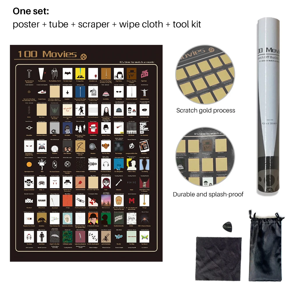 

100 Movies Scratch Posters Wall Sticker Film Scratch Off Wallpapers Movie List Poster Wall Decoration Gift For Home Decor