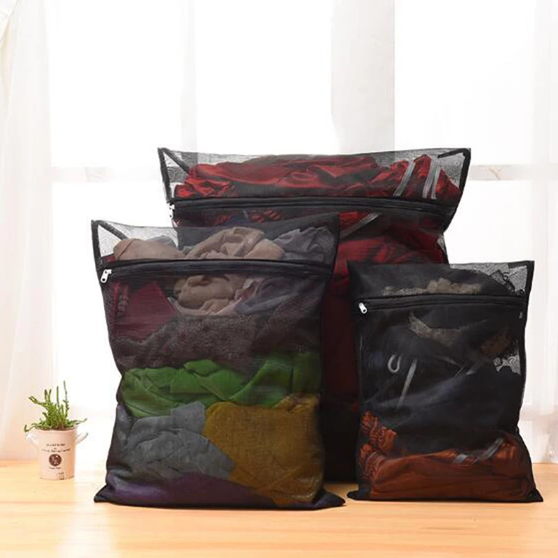 

2021 New 1PC Clothes Washing Machine Laundry Bag With Zipper Nylon Mesh Net Bra Washing Bag 5 Sizes Black Wash Bags