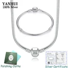 YANHUI с сертификатом, оригинальный, 925 Стерлинговое Серебро, цвет набор украшений для женщин, тонкая, 3 мм, цепочка, ожерелье, браслет, набор ST005