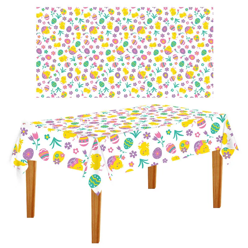 

New Easter Table Runner Colorful Egg Bunny Flower Pattern Tablecloth Children Favor Easter Party Table Decoration