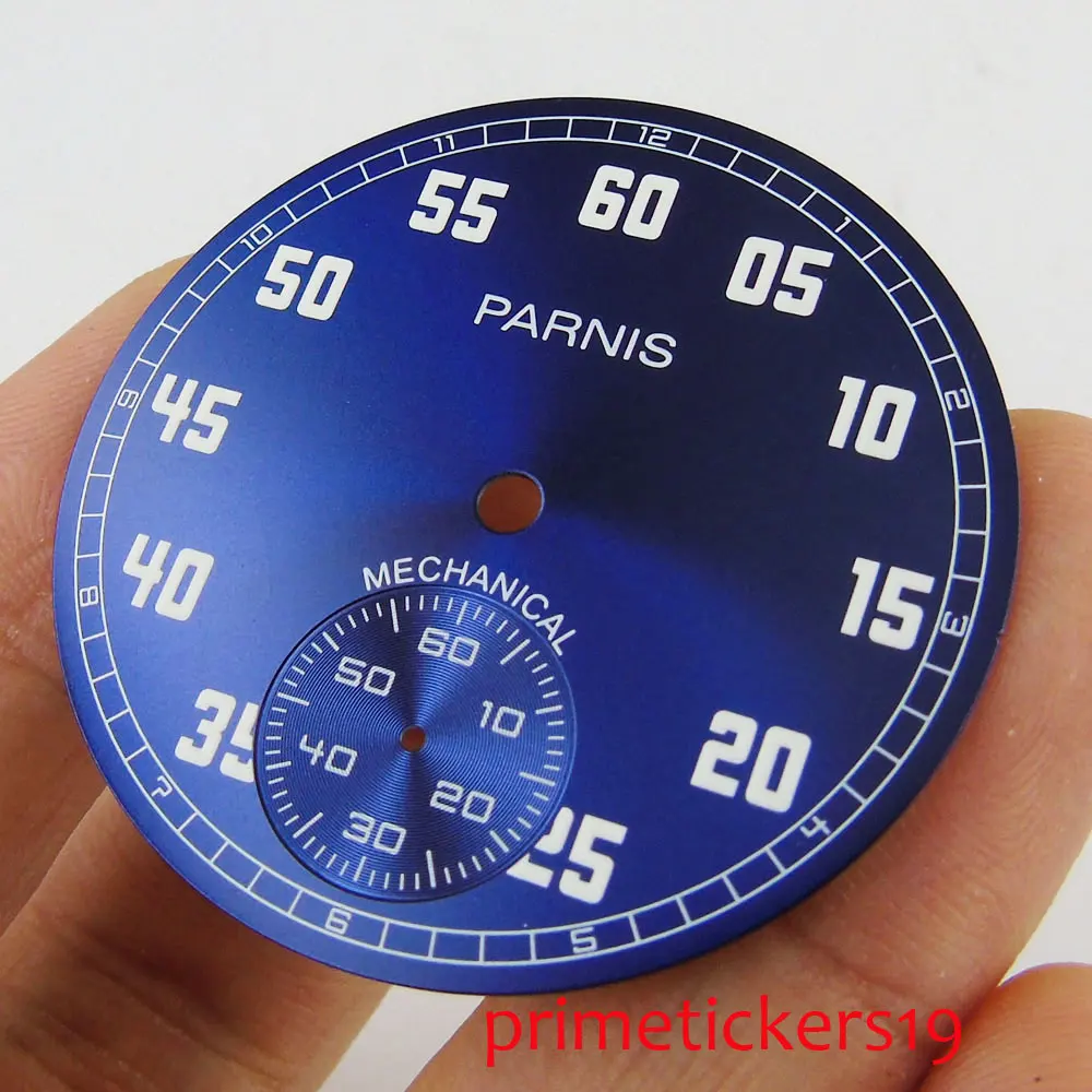 Мужской циферблат для наручных часов Parnis синий 38 9 мм с белыми цифрами 6498 |