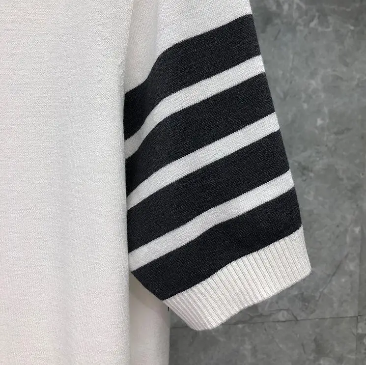 

2021 Fashion TB THOM Brand Polo Shirts Men Casual Slim Fit Cotton Polo Summer Short Sleeve Striped Breathable Polo Clothing
