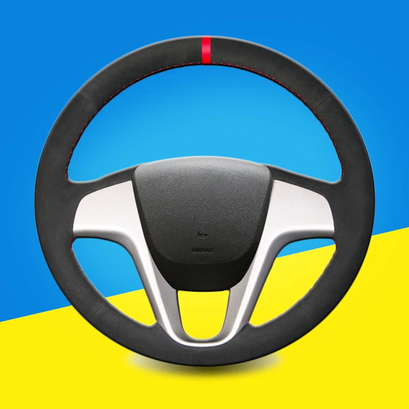 

Car Braid On The Steering Wheel Cover for Hyundai Solaris (RU) 2010-2016 Verna 2010-2016 i20 2009-2015 Accent Hand-sewing Covers