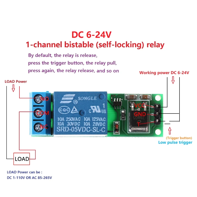 

6-24V Flip-Flop Latch Relay Bistable Self-locking Low Pulse Trigger Module G88B