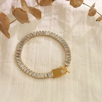 luxury bling cubic zirconia bracelet statement lock bracelet for women titanium steel 18k gold metal chain bracelet jewelry