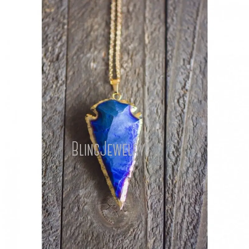 NM38543 Titanium Blue  Arrowhead Necklace Mystic Blue Jasper Arrowhead Necklace