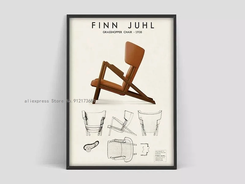 Finn Juhl Grasshopper poster Scandinavian design chair Danish furniture Finign chairs Vintag | Дом и сад