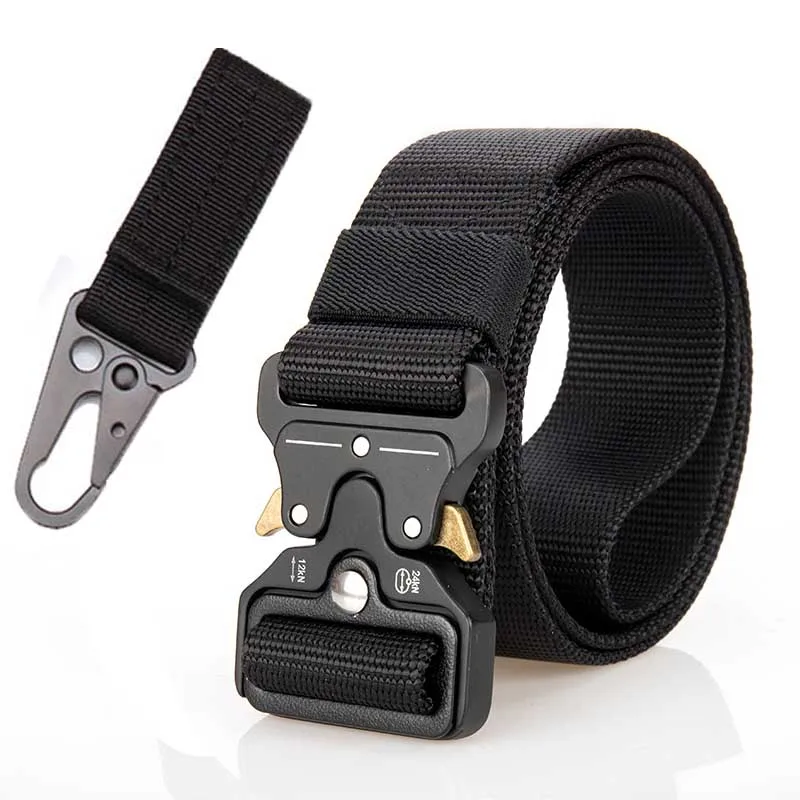 004 black 1 hook Тактический ремень Военный нейлоновый тренировочный пояс сверхмощный Cinturon Tactico металлическая Автоматическая пряжка Охотничьи аксессуары 3,8 см - Цвет: 004 black 1 hook