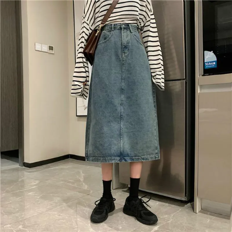 

2022 Summer Jeans Skirt Women Young Chic Harajuku Skirts Denim Ladies Novelty Street Leisure High Waist A Line Jupe Femme F47