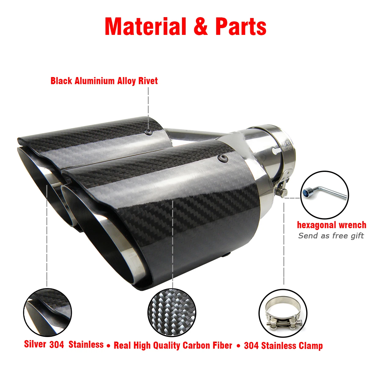 Двойной углеродное волокно + 304 Нержавеющая сталь Универсальный наконечник