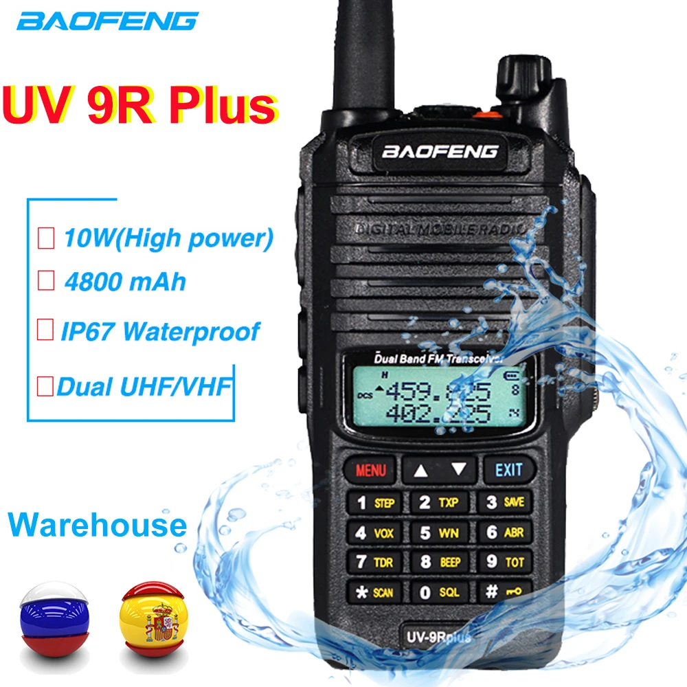Baofeng High Power 10W Walkie Talkie UV 9R Plus Waterproof Long Range CB Radio Station Dual Band UHF/VHF Transceiver Ham Radio