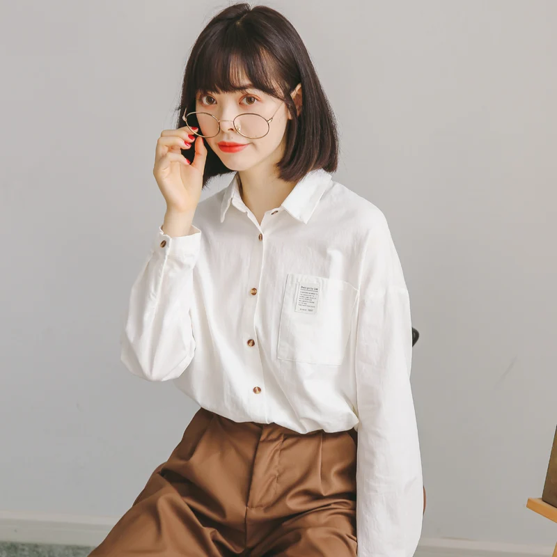 

Шифоновые свободные женские рубашки, новые модные блузки, повседневные блузы с длинным рукавом, однотонные рубашки с воротником-поло, осенн...