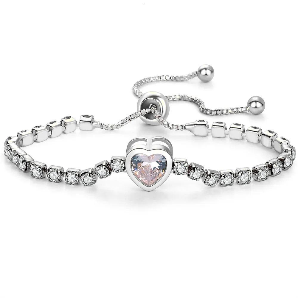 11 Дизайн Мода Циркон Кристалл В Форме Сердца теннисные браслеты для женщин