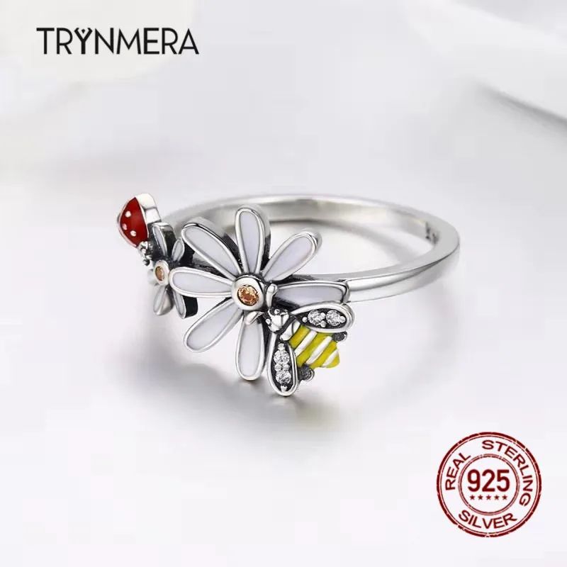 Trynmera 925 серебро цветок и Божья коровка Страна Чудес кольца для женщин стерлингового серебра ювелирные изделия TR109