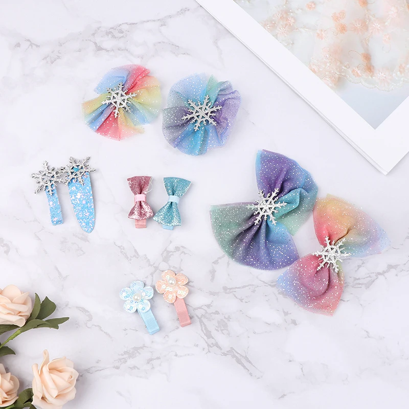 

Princess Bows Children Starry Snowflake Bow Hairpins Hair Clip For Kids Party Christmas Accessories
