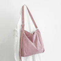 6pcslot corduroy canvas tote adjustable strap foldable shopping bag ladies shoulder bag school books bag eco friendly handbag