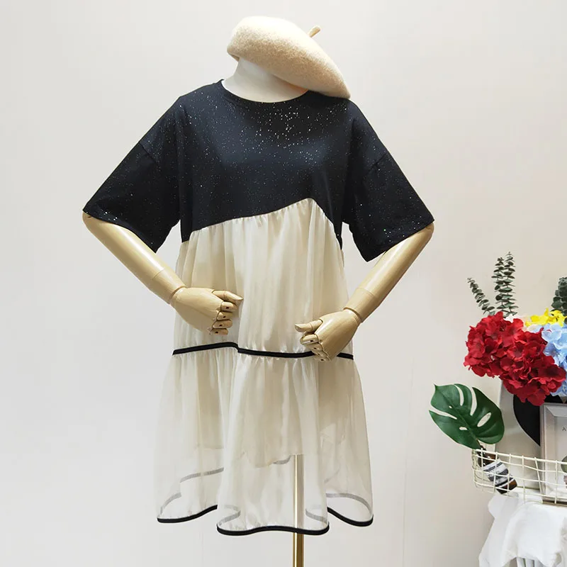 Женское Сетчатое платье с круглым вырезом повседневное свободное составного