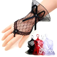 women short arm sleeves lace wrist cuffs bracelets solid color gloves ladies bow sleeves net yarn lace gloves accessories