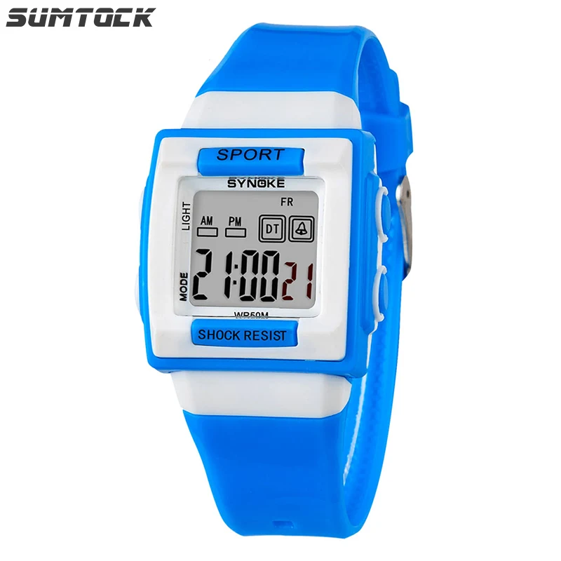 SYNOKE Digital Watch For Kids Rectangular Electronic Watch For Kids Boys Girls Diving Swimming Waterproof Watch Child's Gift