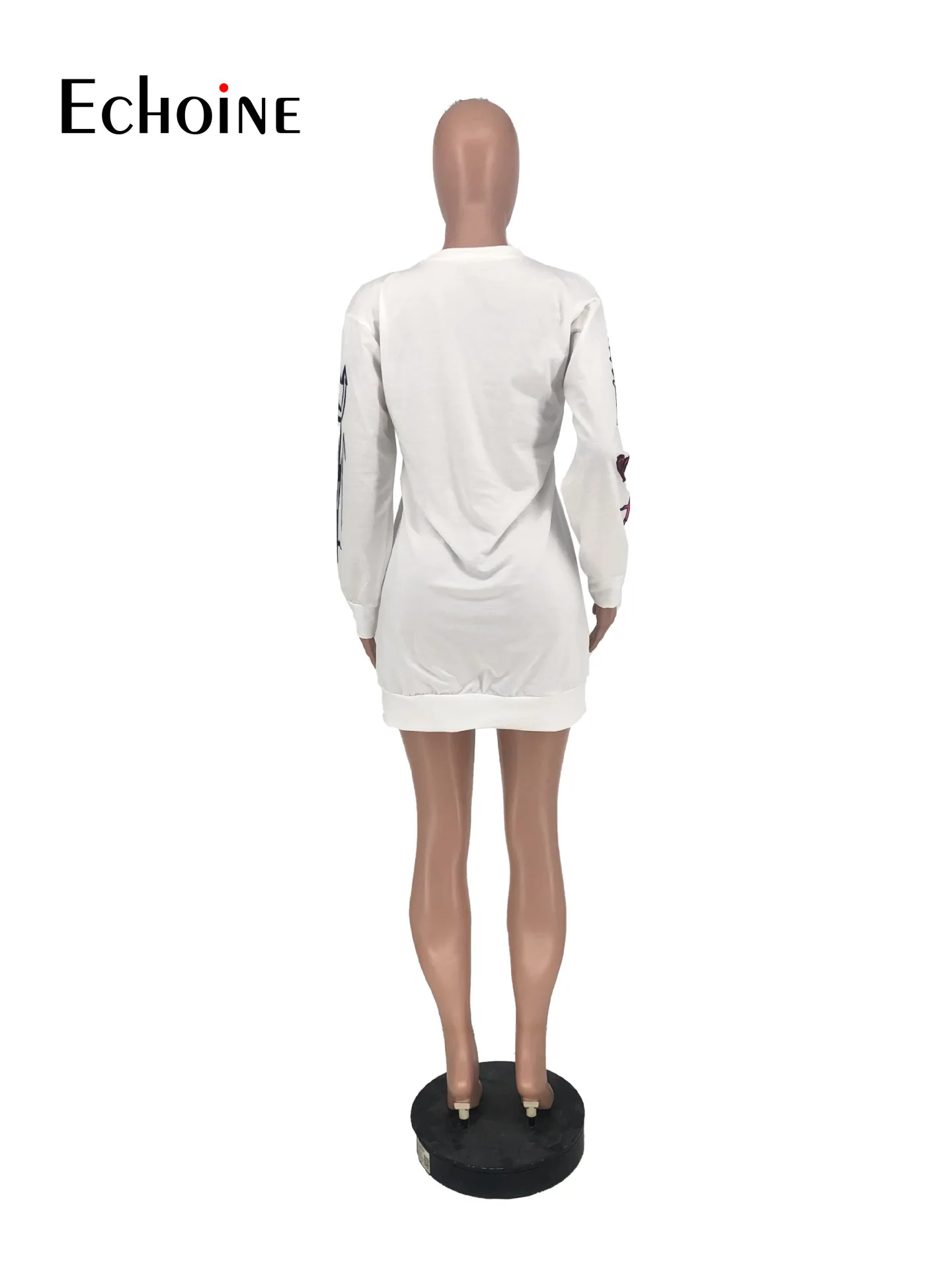 

Echoine Autumn Women Letter Print High Streetwear O-neck Long Sleeve Sweatshirts mini Dress Fashion gothic white Dresses vestido