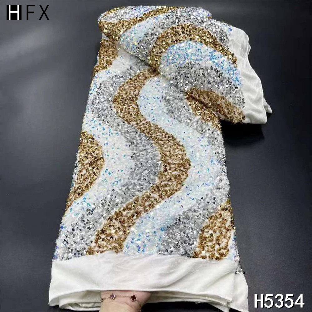 HFX белая африканская бархатная кружевная ткань с блестками 2021 вышивка