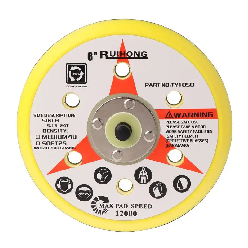 

6 Inch 6 Holes Backup Sanding Pad Sanding Disc Backing Pad 5/16"-24 Thread Hook and Loop Abrasive Tools Grinder Accessories