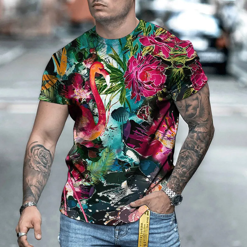 

Men's Summer T-shirt Fashion Streetwear Vacation Style Plant Floral Flamingo 3D Loose S-6XL