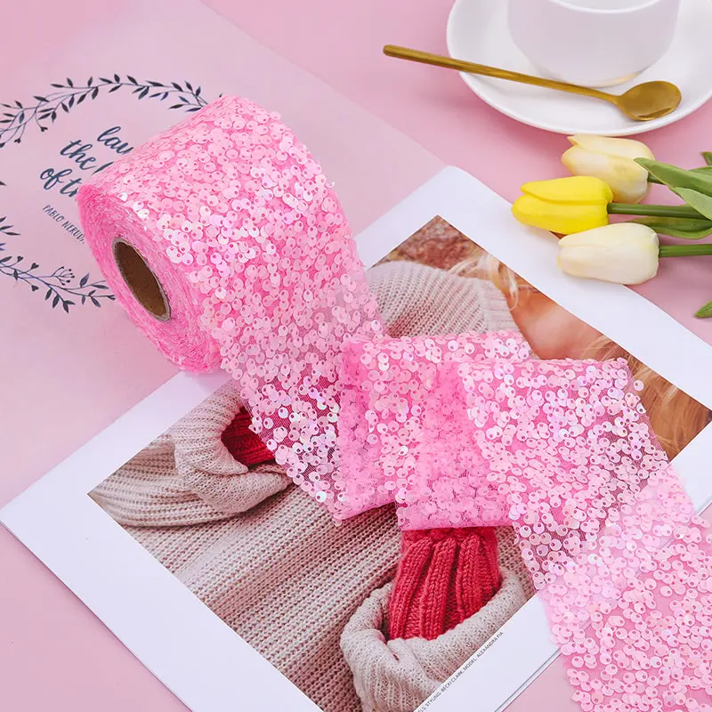 Лента из тюля с блестками и цветочным узором, шириной 6 см и 8 см, длиной 10 ярдов, для изготовления ручных работ, бантиков, ободков и туту.