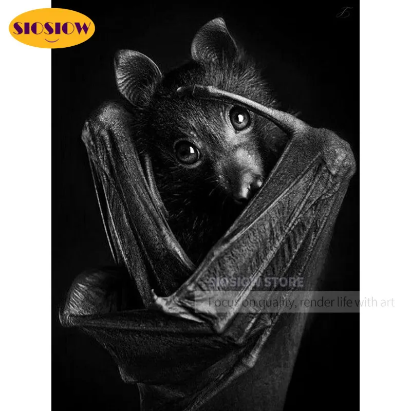 

SIOSIOW 5D DIY Алмазная Живопись Вышивка крестом черно-белая летучая мышь камни в форме ромба 3D Алмазная мозаика вышивка Животные Настенный декор...