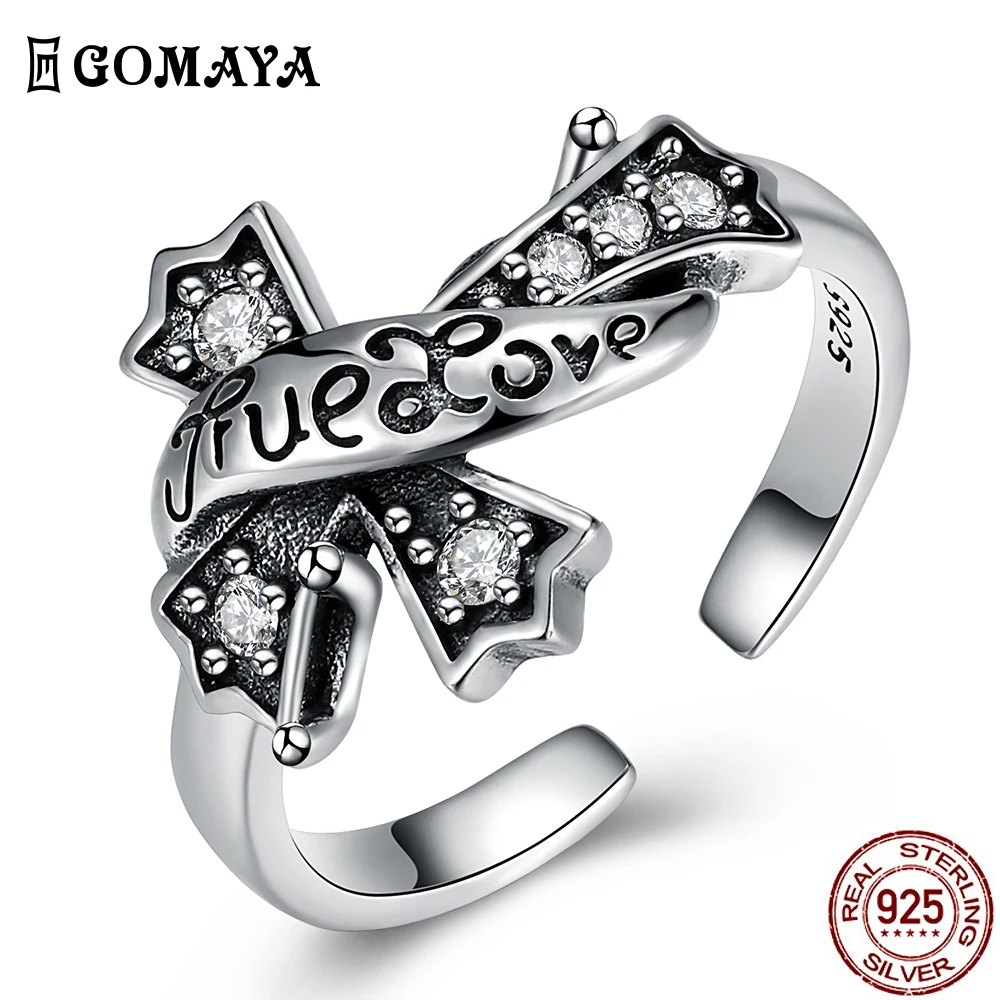 

GOMAYA 925 Sterling Silver Cross Ring Romantic Exquisite Jewelry Adjustable Design Anniversary's Day Send Girlfriend Ring Gift