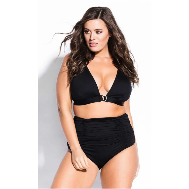 

Female Plus Size Bikini Solid Color Bikini High Waist Bikini Swimsuit Two Piece Bikini Swimwear Suit S-XXL Free Shipping