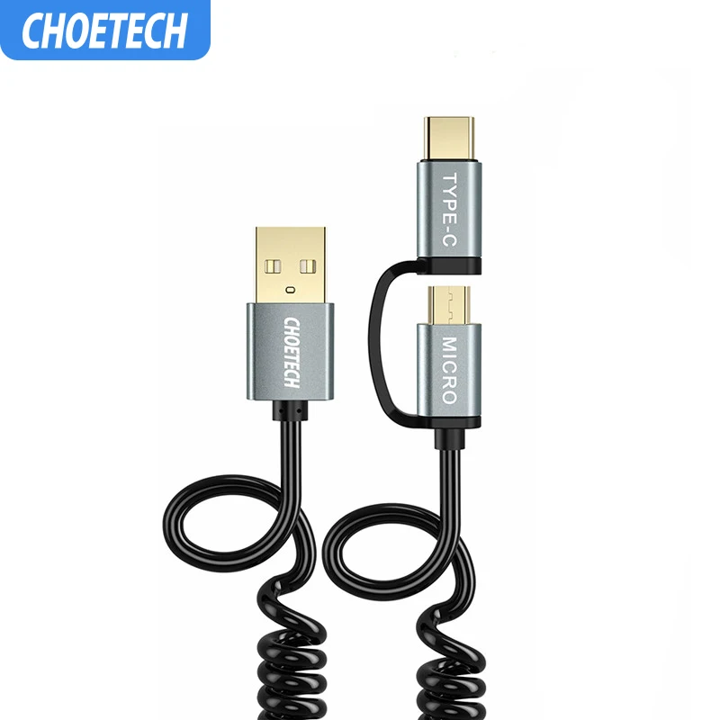 CHOETECH кабели для быстрой зарядки 2 в 1 кабель Micro USB+ кабель usb type C для samsung для Xiaomi для Nokia N1 кабели для мобильных телефонов