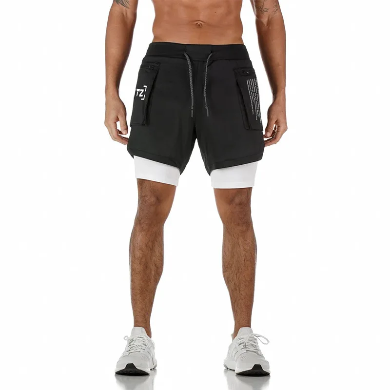

2021 Summer New Double Shorts Running Training Air Defense Men's Breathable Pants Overalls Stretch Five-Point Pants
