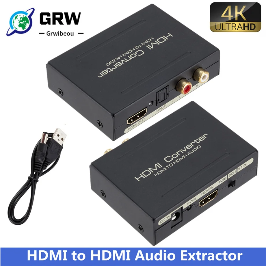 

Grwibeou Audio Extractor Converter To HDMI-compatible SPDIF Optical RCA Adapter Support 5.1CH Format Output HDMI Audio Splitter