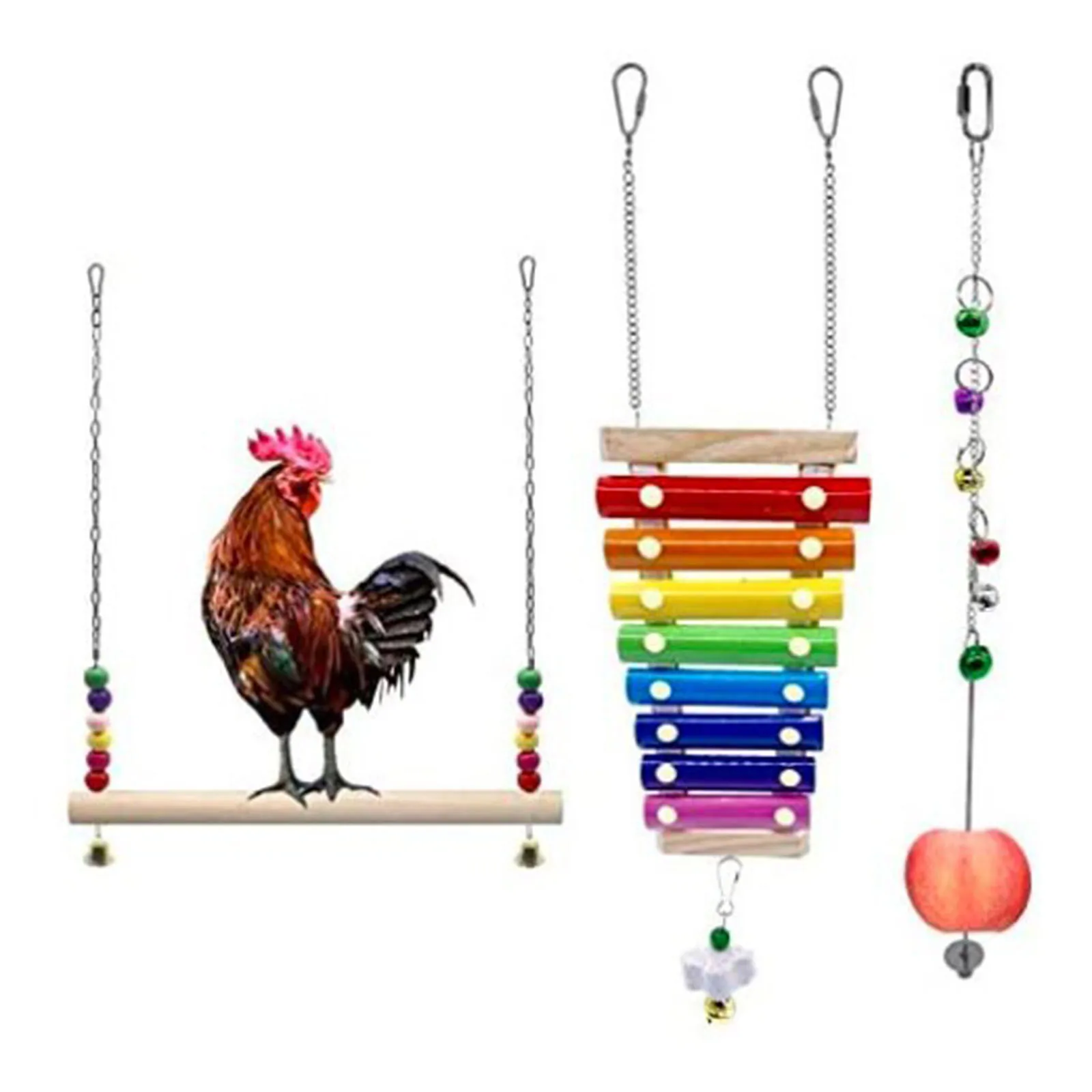 

3pcs Chicken Bird Toys Chicken Coop Wood Stand Swing Ladder Vegetable Hanging Feeder For Chicken Parrots Pecking Biting