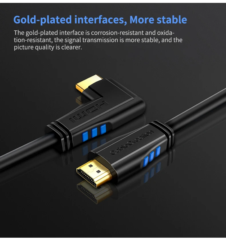 Кабель HDMI под прямым углом 270 градусов вертикальный правый кабель 4K HDMI 2,0, поддержка 4K Ultra HD 3D видео Ethernet Аудио Канал возврата