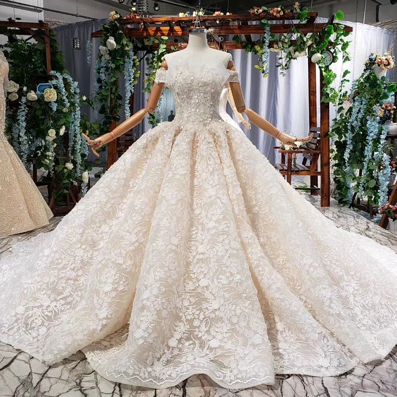 

HTL730 ball gown wedding dresses with train off shoulder appliques and sequined lace up dress wedding vestido de noiva princesa