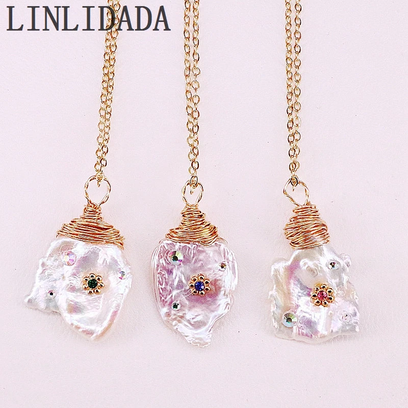 

8Pcs Gold Wire Wrapped Natual White Pearl Baroque Pearl Pendant Free form shape Necklaces