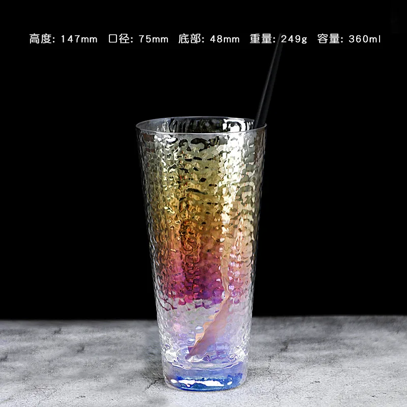 E 360ml Стеклянная чашка красочный молоток сетка прозрачный чай чашки сок, напиток стекло es современный ресторан бар дома питьевой коктейльное стекло - Цвет: E 360ml