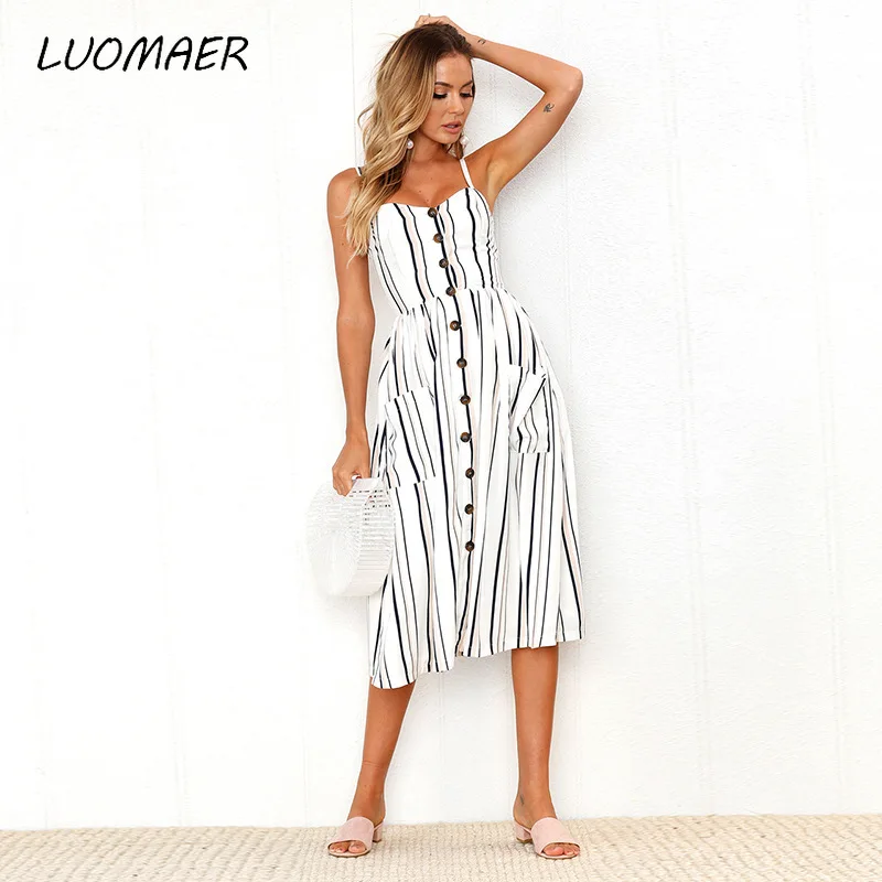 Сарафан женский винтажный повседневный пляжное платье средней длины на