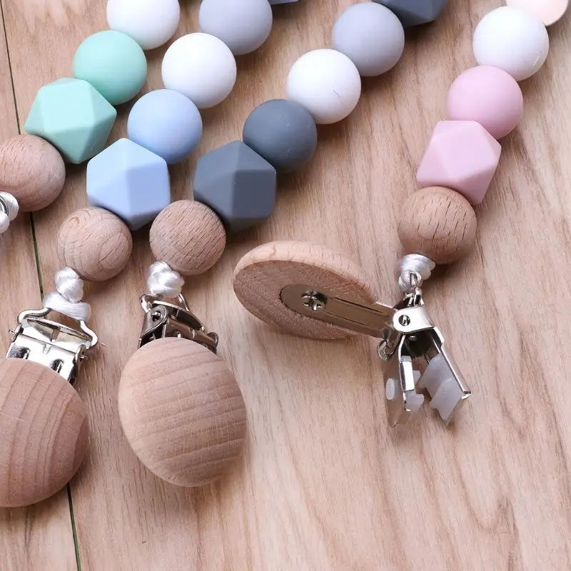 

Owl Silicone Teething Pacifier Clips With Safe Wooden Beads Pacifier Chain Holder For Nipples Baby Chew Toys