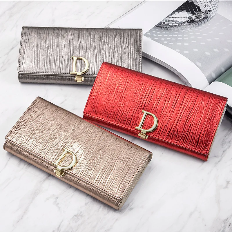 2022 new design women wallets fashion long phone purse luxury genuine leather ladies card holder stripe wallet cartera de mujer free global shipping