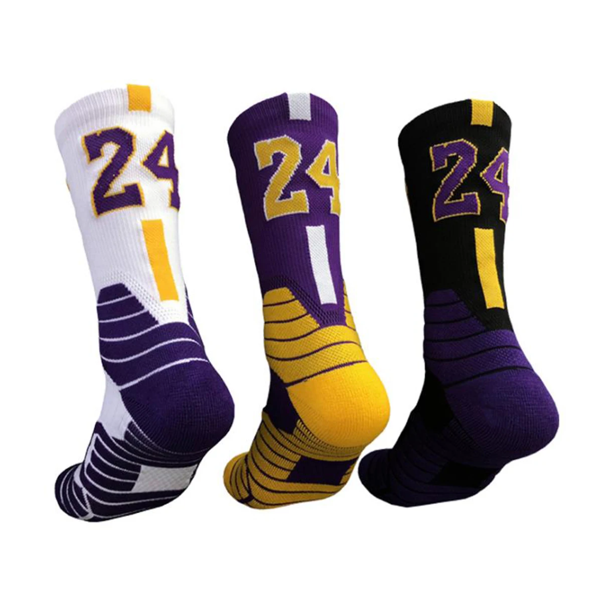 

Summer Basketball Stockings Anti-Slip Color-Contrast Stripes Sports Star Number Socks with Thicken Towel Bottom for Men Women
