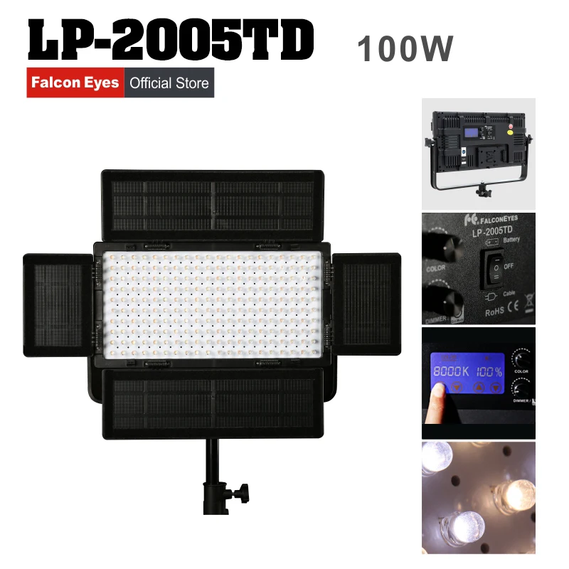 

Falconeyes LED Professional Video Fotografia Light 100W Bi-Color For Studio/ Interview/ Fashion Show/ Photo Lighting LP-2005TD