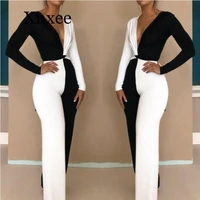 white black women ladies casual summer 2 piece clothing set bodycon long sleeve cross t shirt long pants outfits party clubwear
