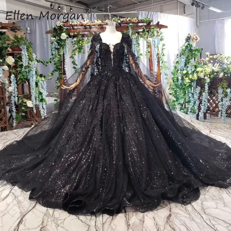 Черные свадебные платья Длинные бальные элегантные кружевные блестящие бусы со